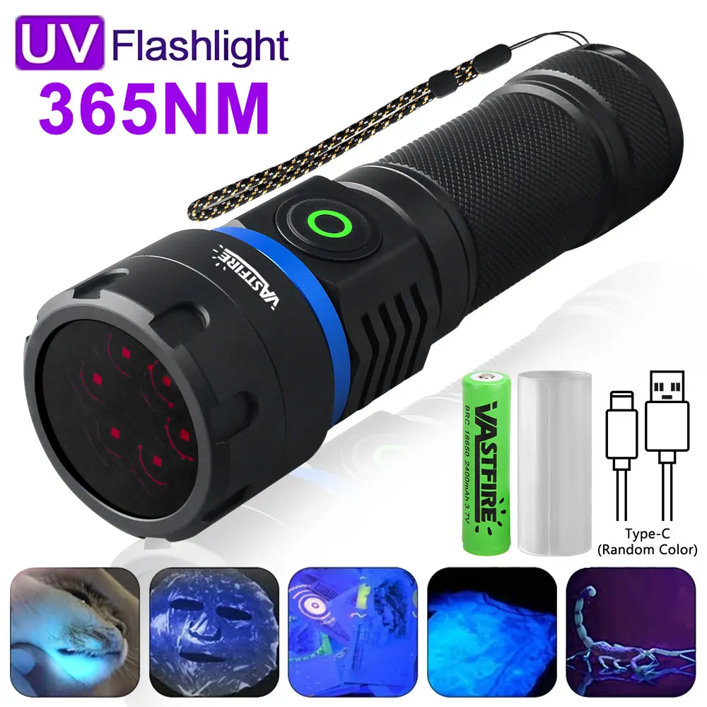 

365NM Portable 60W Purple UV LED Blacklight Rechargeable Flashlight Pet Urine Detector Lamp Detection Fluorescer Scorpion