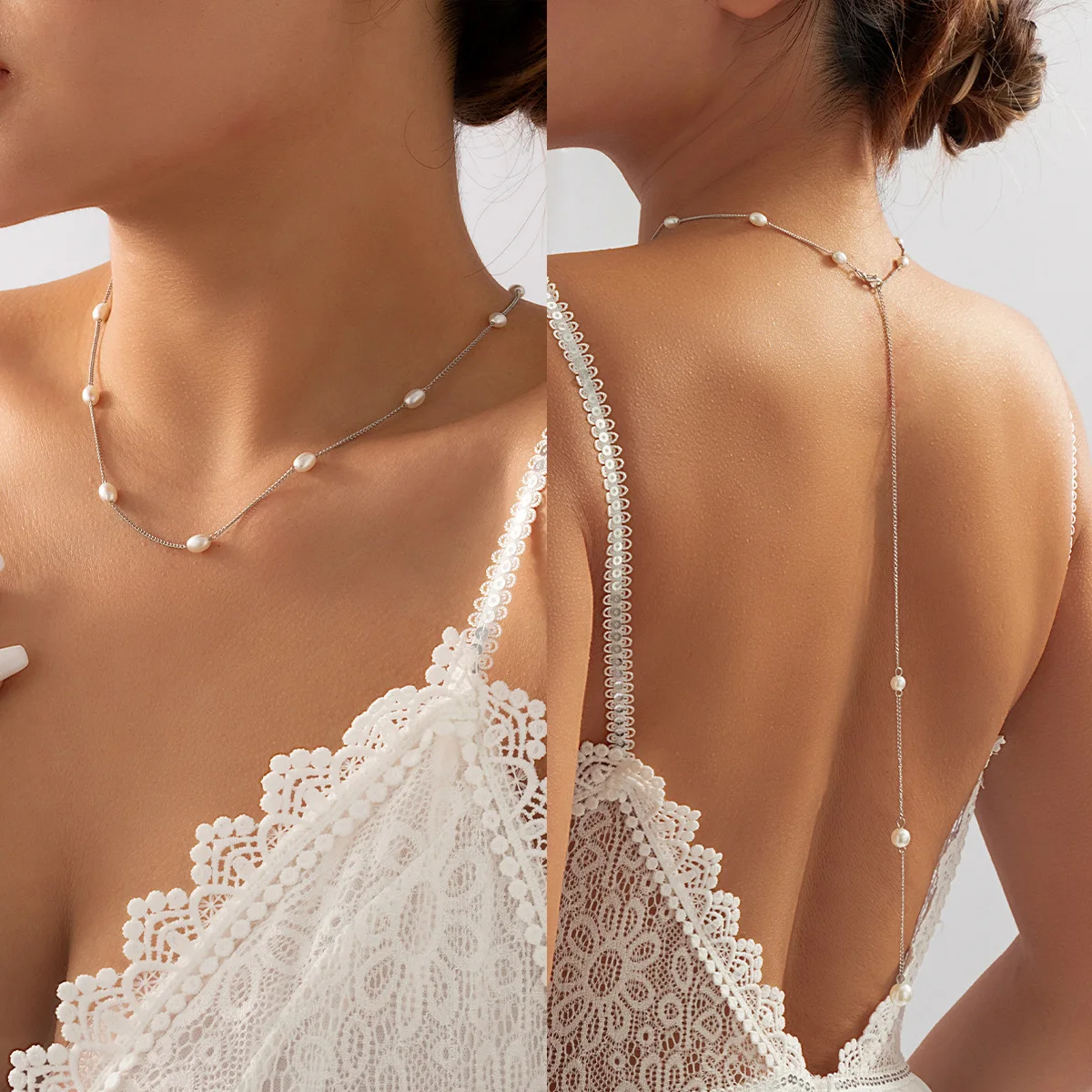 VIVILADY  Alloy Imitation Pearls Long Chain Bikini Back Body Chain Jewelry For Women Fashion Simple Beach Party Gift Wholesale