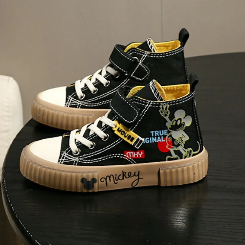 Disney Mickey Kids Canvas Shoe High Top Breathable Soft Bottom Comfortable Casual Anti Slip Durable Shoes Cartoon Autumn Winter