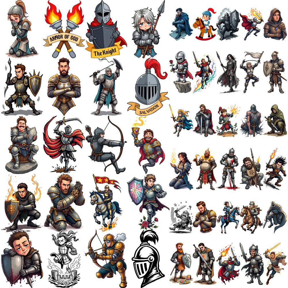 

54 шт., временные татуировки, декоративные наклейки, наклейки с изображением рыцаря, водонепроницаемые долговечные наклейки для тела для рук, плеч