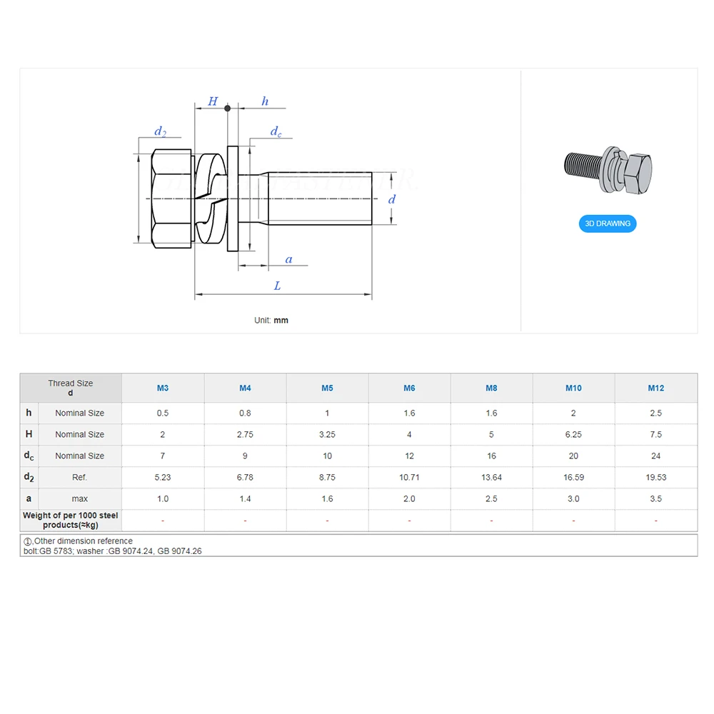 Yiqianyuan M12xP1.75 SUS304 Śruba z łbem sześciokątnym ze stali nierdzewnej z podkładką sprężynową i podkładką zwykłą do montażu sprzętu