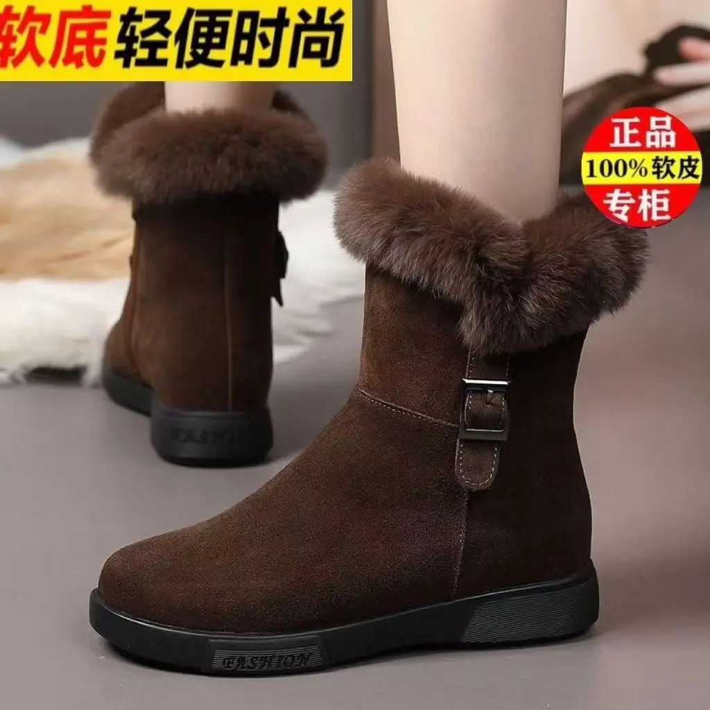 2026 Winter New Casual Women's Flat Bottom Thick Fur Side Zipper Women's Snow Boots Cotton Shoes Casual Versatile