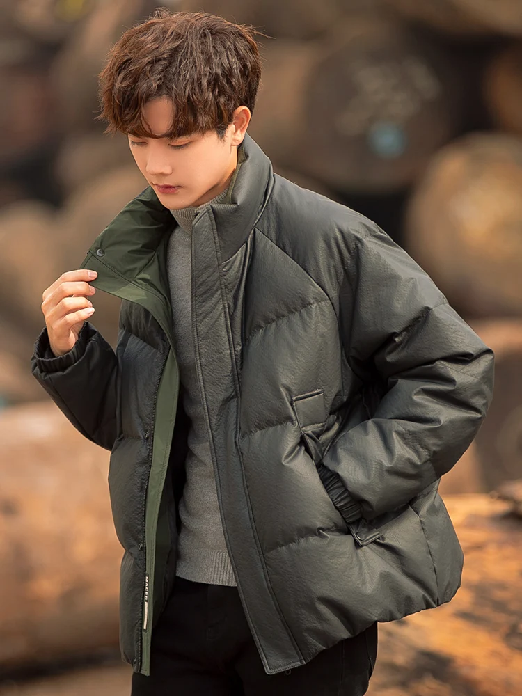 

Glossy PU Leather ort Lightweight Men's down Jaet Stand Collar Faion Brand Winter 2025 New Arrival Youth Trendy Sle