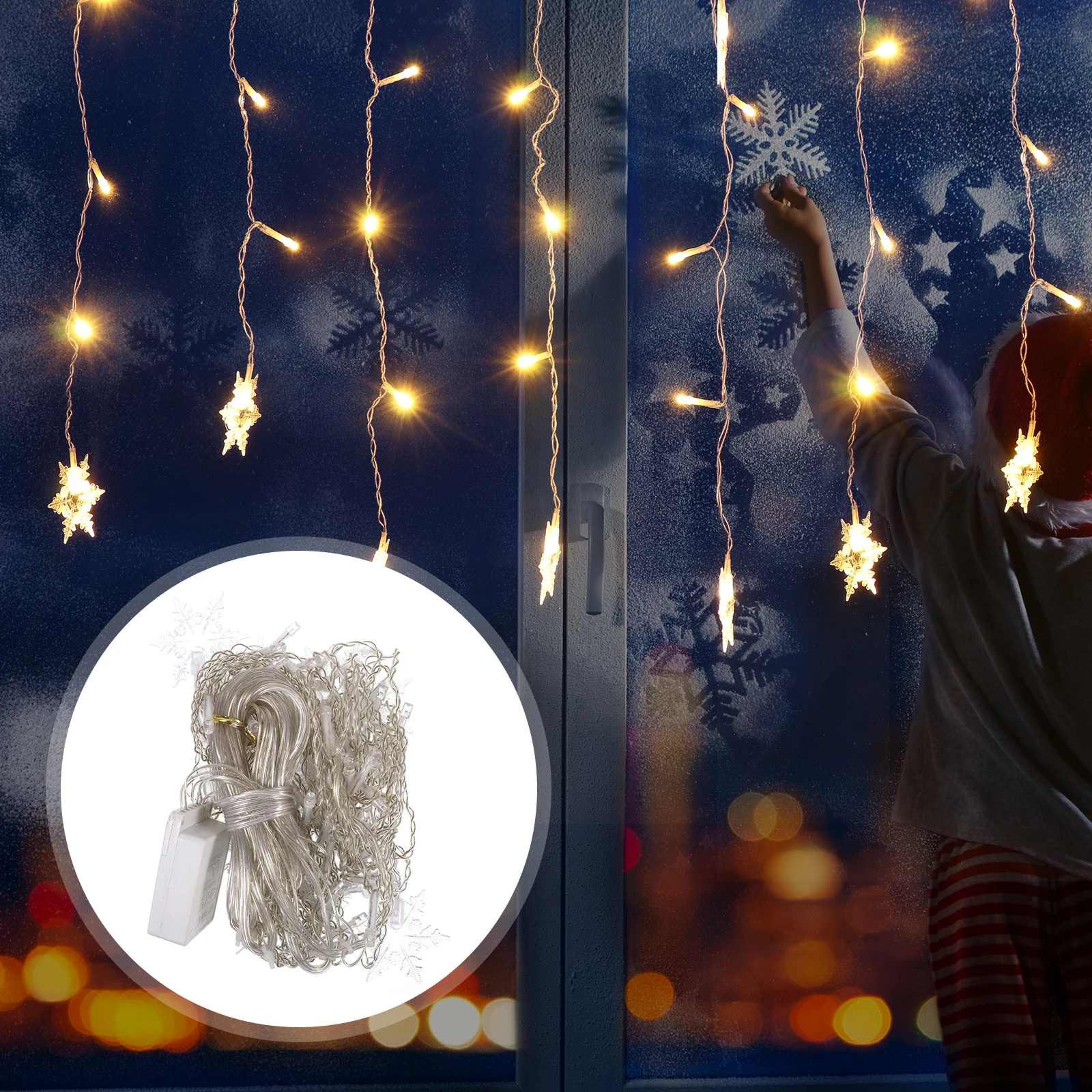 Led أضواء ندفة الثلج عيد الميلاد سلسلة الزخرفية مصباح للحزب شجرة عيد الميلاد مهرجان عطلة الإضاءة ندفة الثلج شكل الاستخدام #4