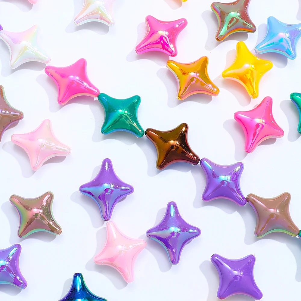 25x29mm 10pcs Acrylic Star Beads Assortment, Multicolor Four-Point Star Beads for DIY Jewelry Making and Crafts