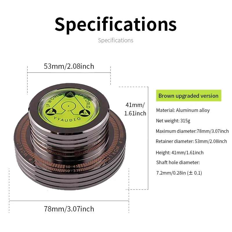 YYAUDIO Premium LP-platenspelerstabilisator - gelegeerd staal, 50 Hz compatibiliteit - Verbeter uw luisterervaring van vinyl