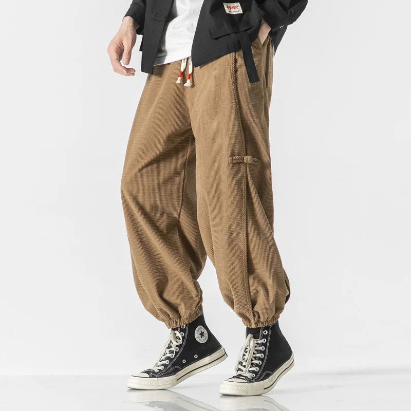 

Men's Casual Pants Harlan Style Kung Fu Training Pants Three Dimensional Loose Fit Straight Leg Cotton Velvet Pants
