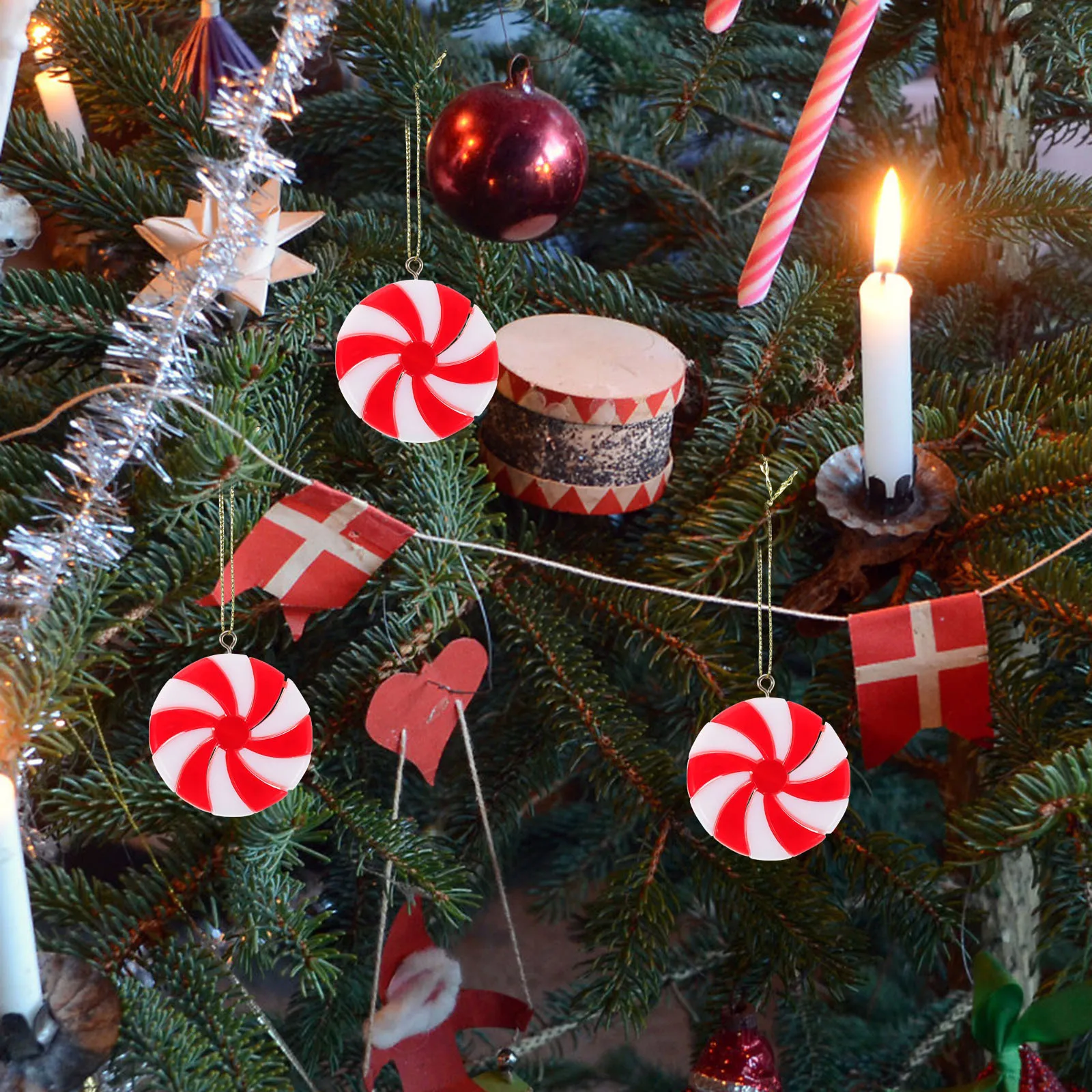 

50Pcs Christmas Candy Pendants Red White Hanging Ornaments Xmas Tree Decoration Holiday Seasonal Decor Xmas Tree Lollipop