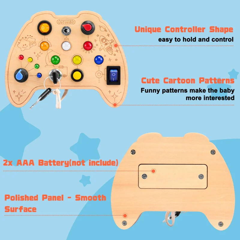 Jeu en bois Sub LED Light Switch Button, Planche occupée, Jouets mentaires oriels pour enfants, Éducatif précoce, Montessori, Motif mignon