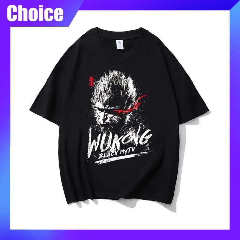 

Black Myth Wukong Print T-Shirt Youth Men Anime Game Cosplay Summer Cotton Short Sleeve Top Casual Fashion Clothes Gift Man