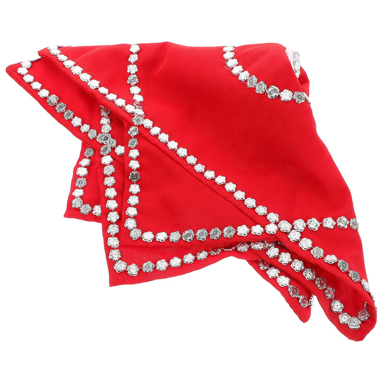 Dance Handkerchief Octagonal Red Flower Art Decor Chinese New Year Spring Festival Performance Prop for Adults Kids Dance