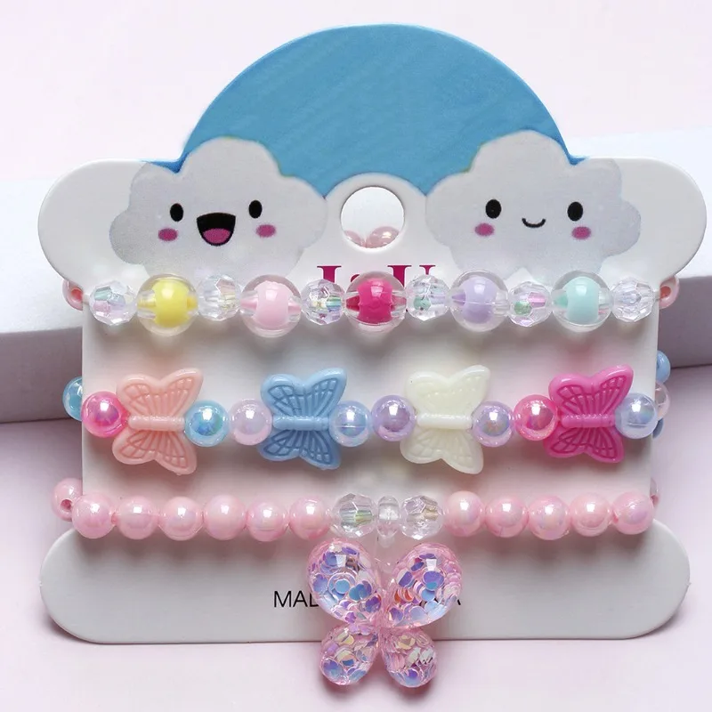 

Новый детский набор браслетов из бисера (розовая бабочка из 3 предметов). Красочный акрил, милый, безопасный, без запаха. Для повседневного ношения