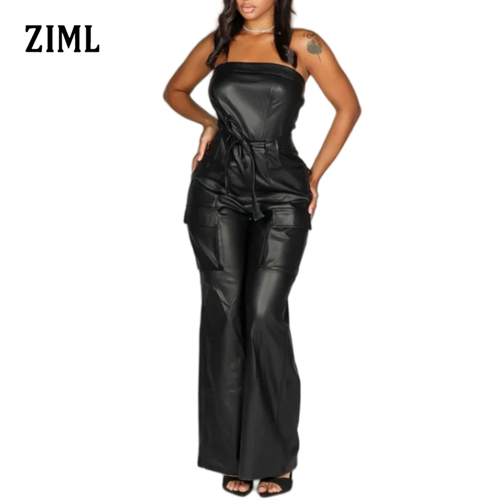 

ZIML однотонный комбинезон со складками и открытой спиной, прямой комбинезон для женщин, без бретелек, без рукавов, с высокой талией, повседневный женский комбинезон