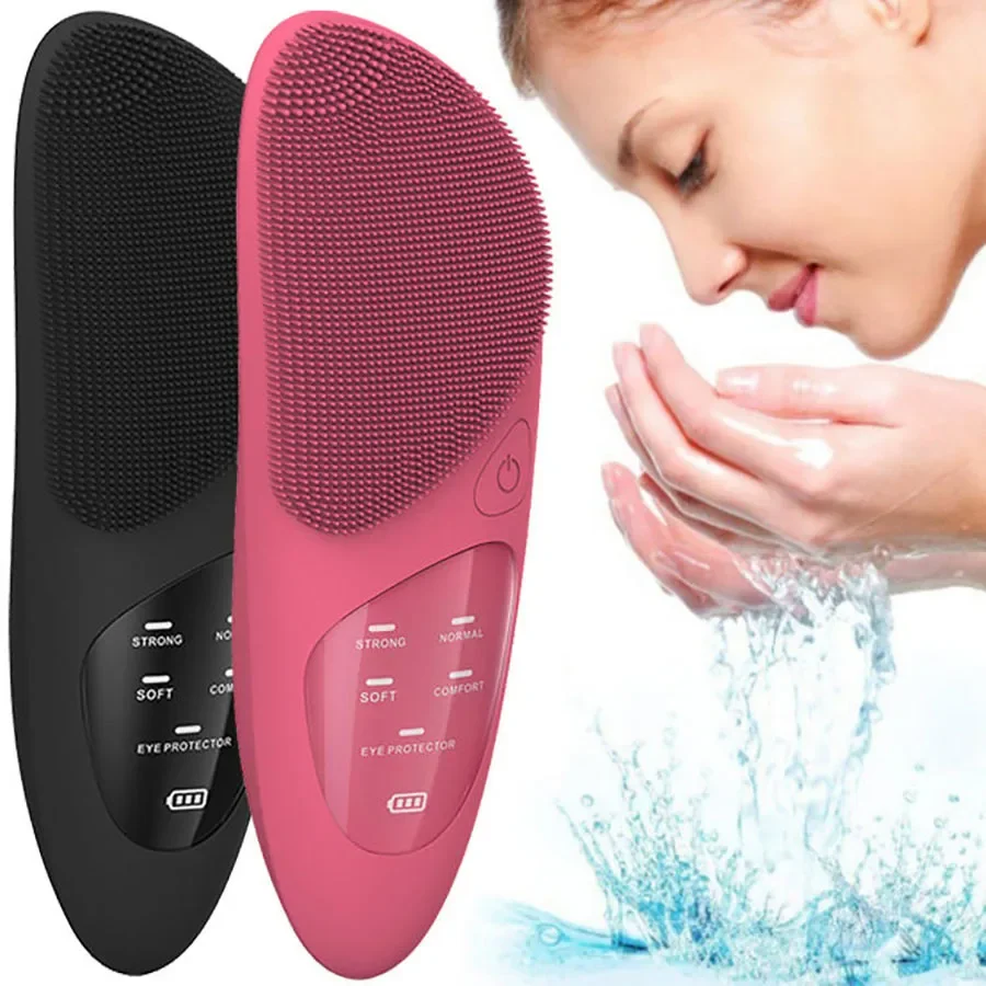 

3 in 1 Facial Cleansing Brush with Hot Compress Eye Massager Waterproof Deep Pore Cleaning Ultrasonic Silicone