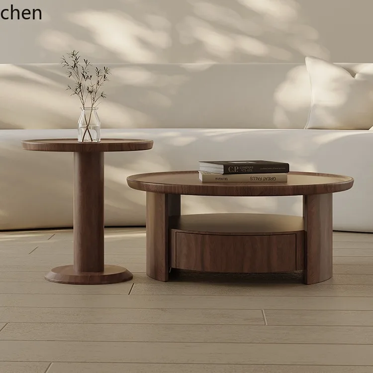 YFY Coffee Table Living Room Home New Design Sense Small Apartment Round Coffee Table Vintage Minimalist
