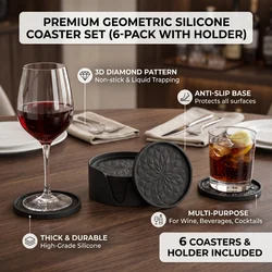 6 Coasters+ 1 Base Decor Bar Coasters for Home Office New Tabletop Protection Hot Cold Cup Mat Silicone Drink Coasters Sets