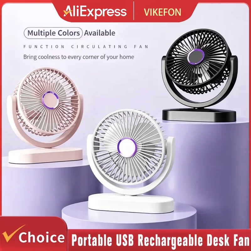 Portable Table Fan USB Rechargeable 3 Speed Adjustable Natural Air Circulation Ultra Quiet Compact for Home Office Dormitory