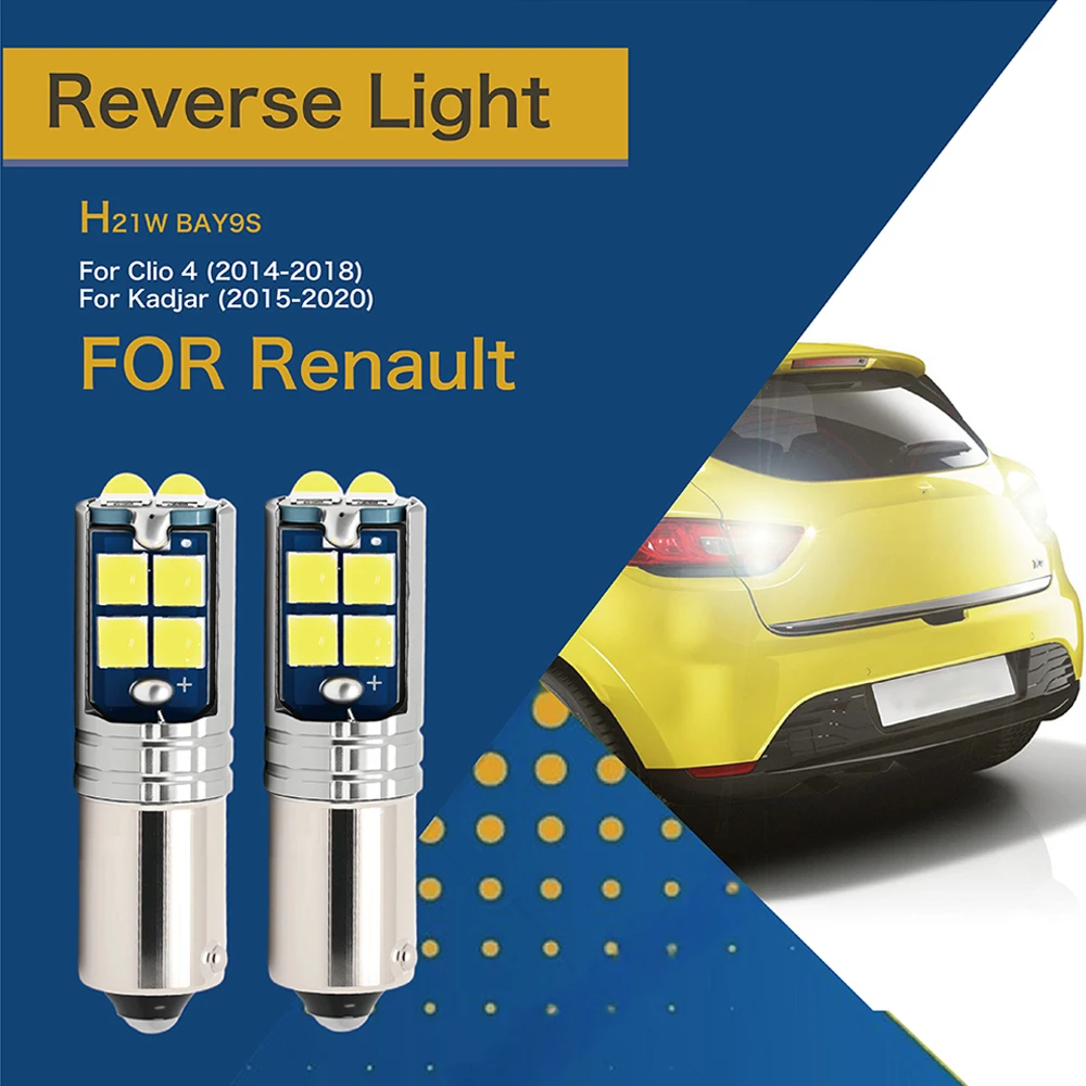 For Renault Kadjar (2015-2020) Clio 4 (2014-2018) Canbus 2Pcs/Set LED Reverse Light Blub Backup Lamp H21W BAY9S 64136