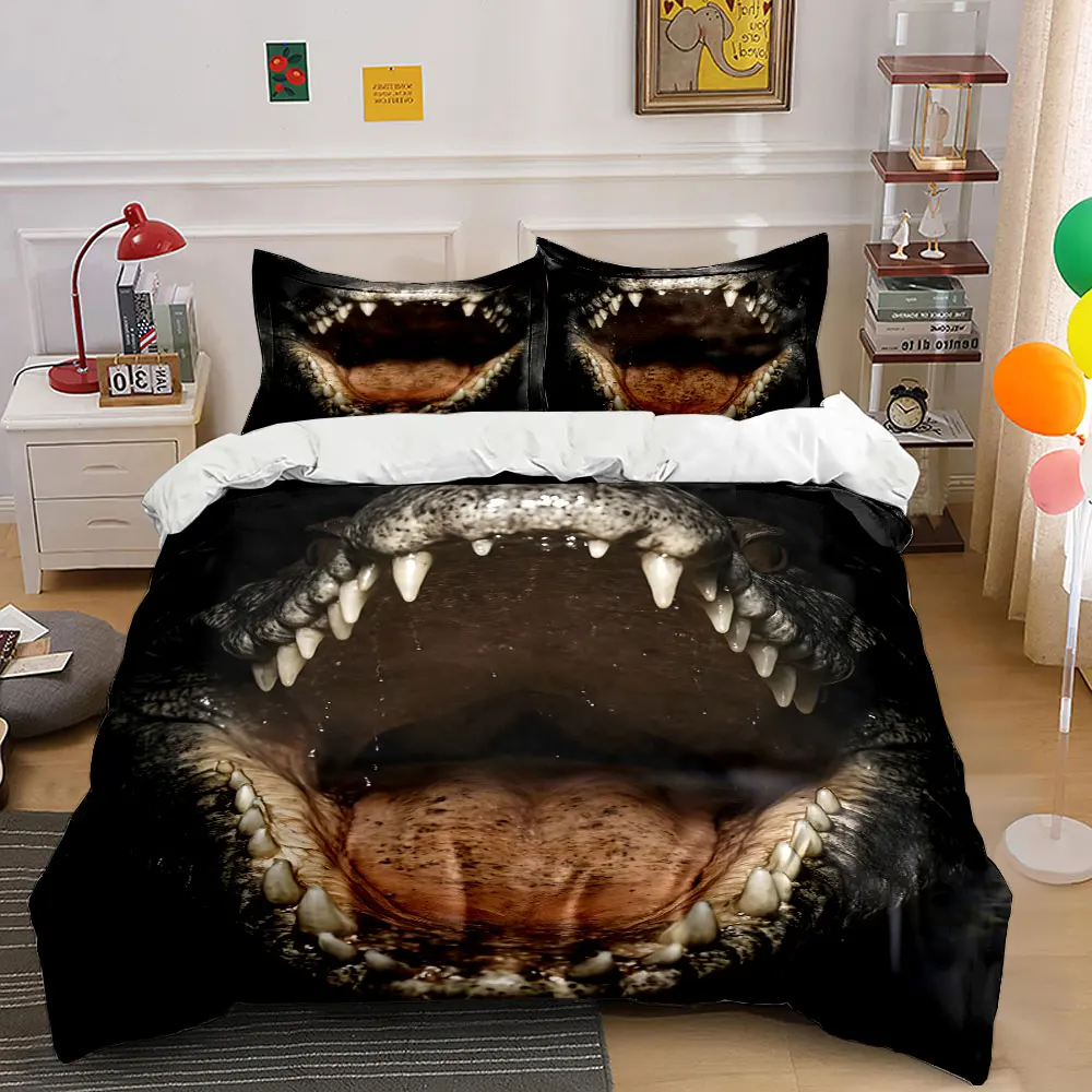 Crocodile with wide-open menacing jaws Print Bedding Set 1 Duvet Cover 2 Pillowcases for Adult and Children Luxury Gift