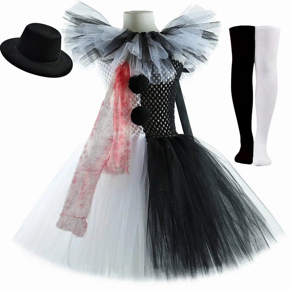 Killer Clown Tutu Jurk Voor Meisjes Wit Zwart Enge Halloween Kostuums Voor Kinderen Carnaval Party Horror Outfit Kind Fancy Clowers