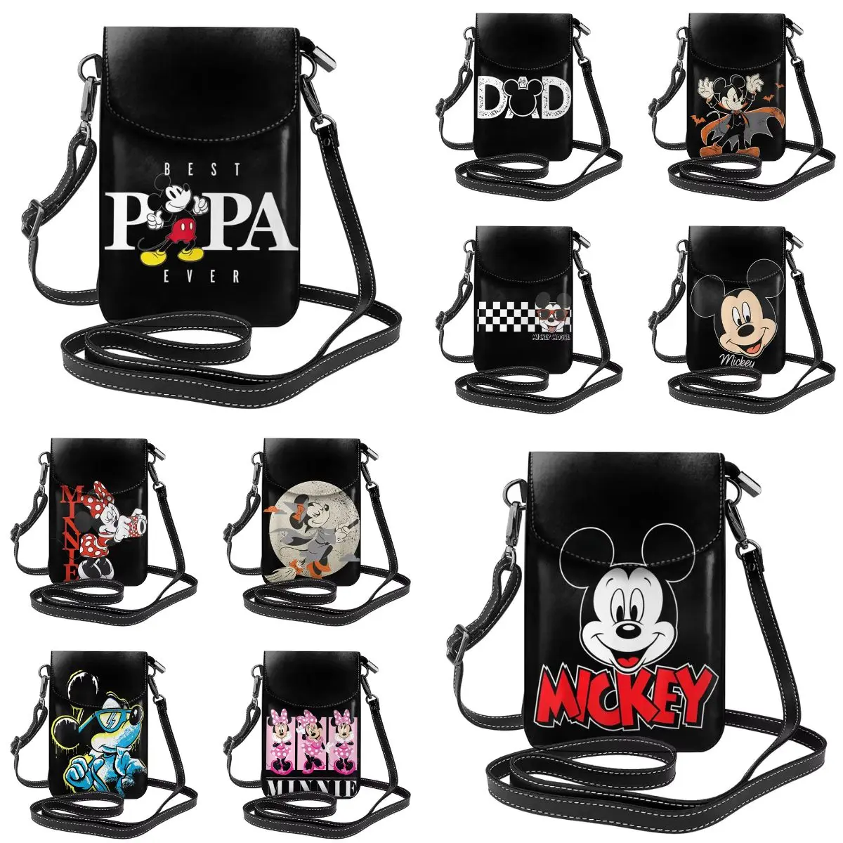 Mickey Mouse Thumbs Up Best Papa Ever Father-s Day Shoulder Bag Outdoor Female Women Bags Gift Retro Leather Purse