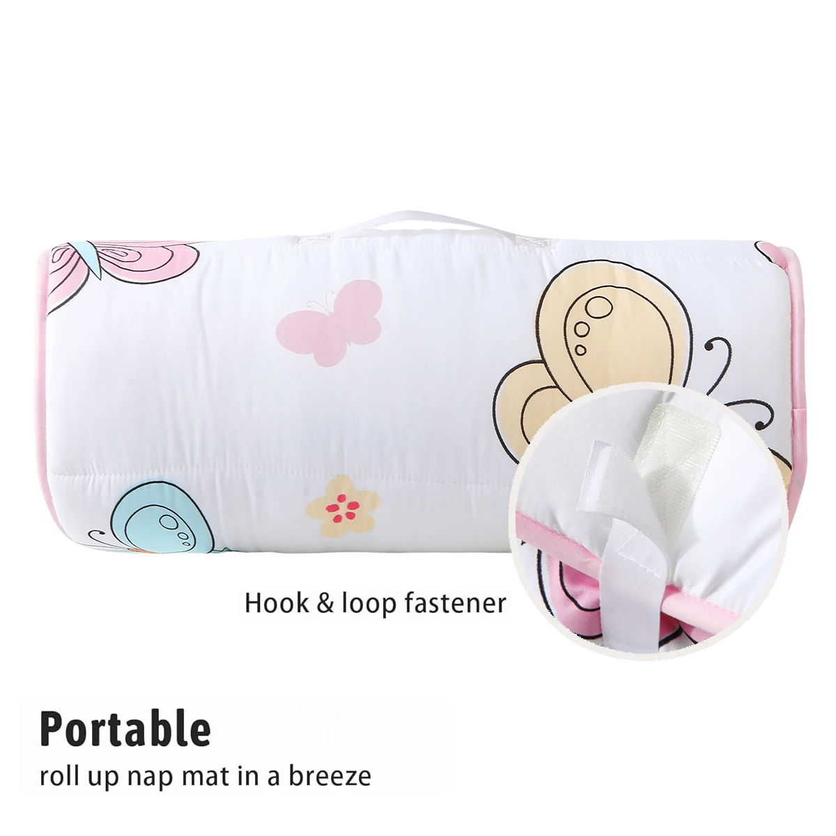 Butterfly Printed Sleeping Bag with Removable Pillow Soft Sleeping Mat for Boys Girls Preschool Ages 3-6 Years 100% Cotton
