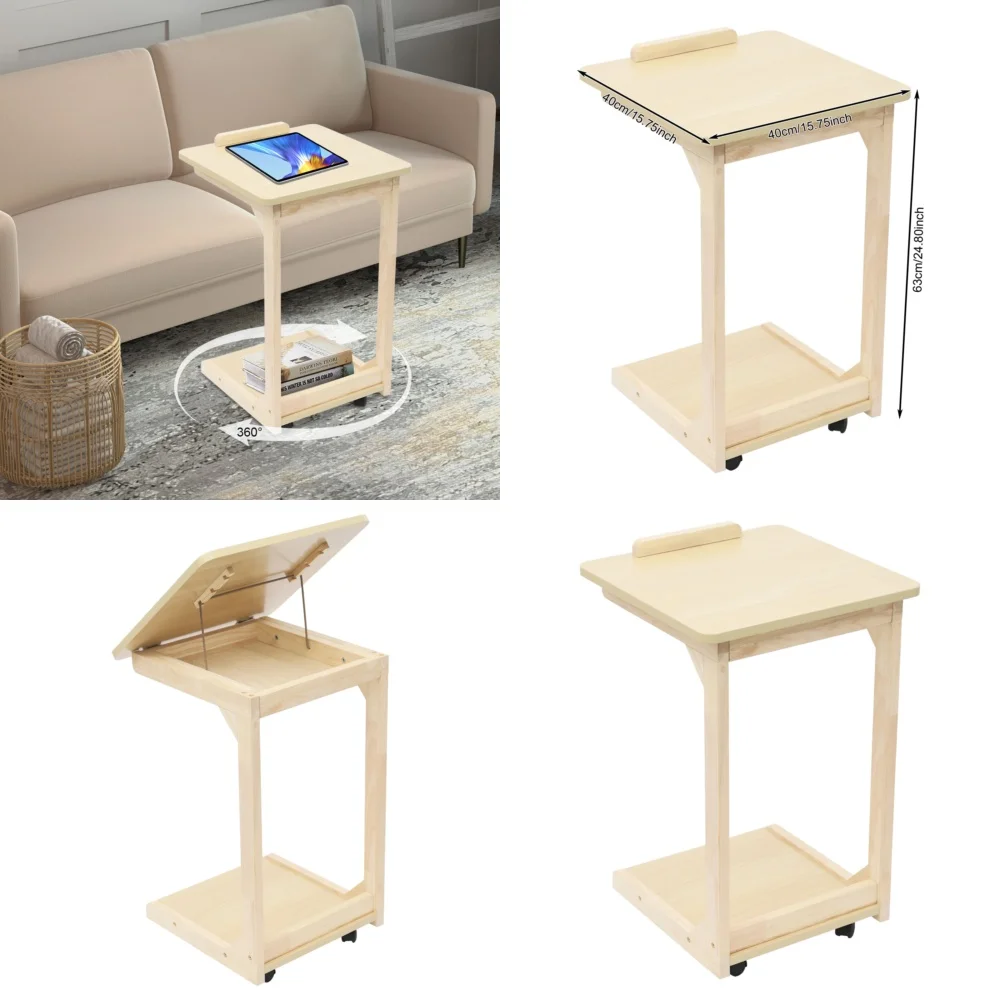 CafétafelsVerstelbare opvouwbare salontafel Massief houten bijzettafel voor thuis met verplaatsbaar ontwerp Vierkante vorm