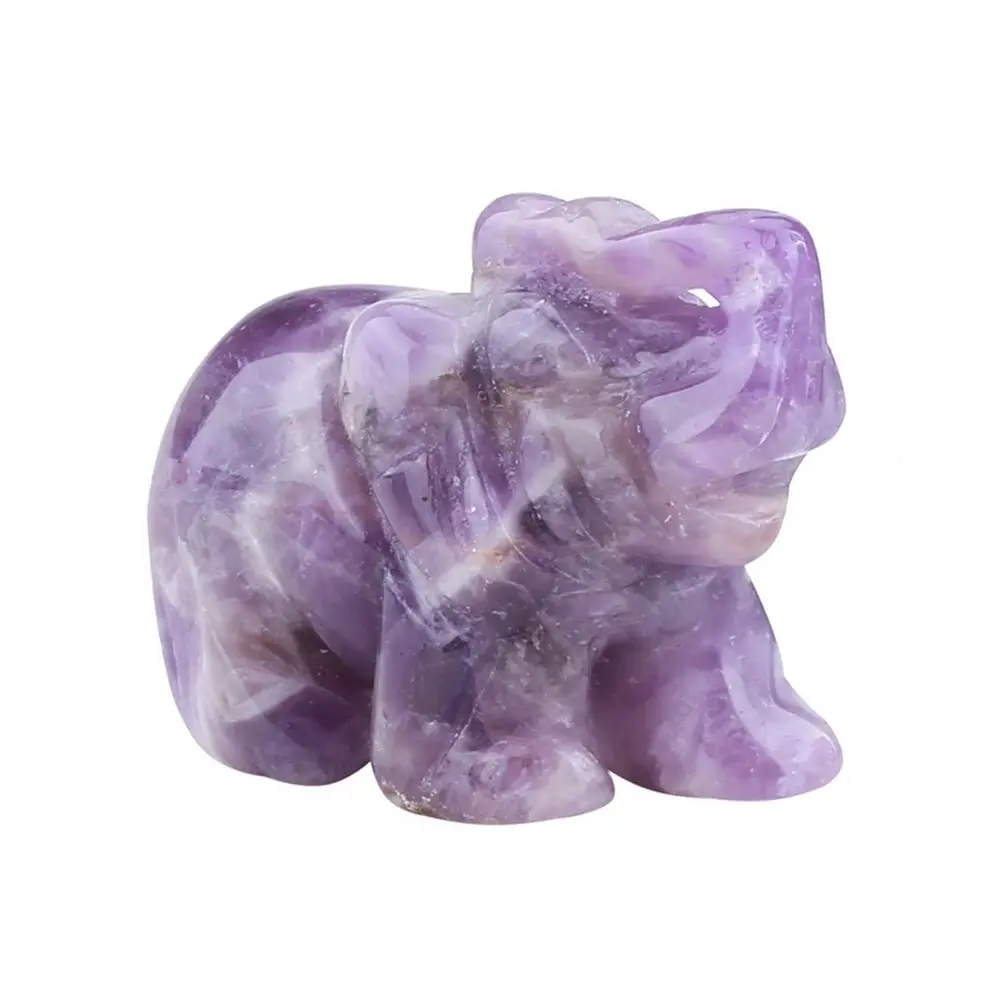 

Handmade Carved Natural Amethyst Home Decor Elephant Animals Elephant Statue Stone Crafts Christmas Present Small Decoration
