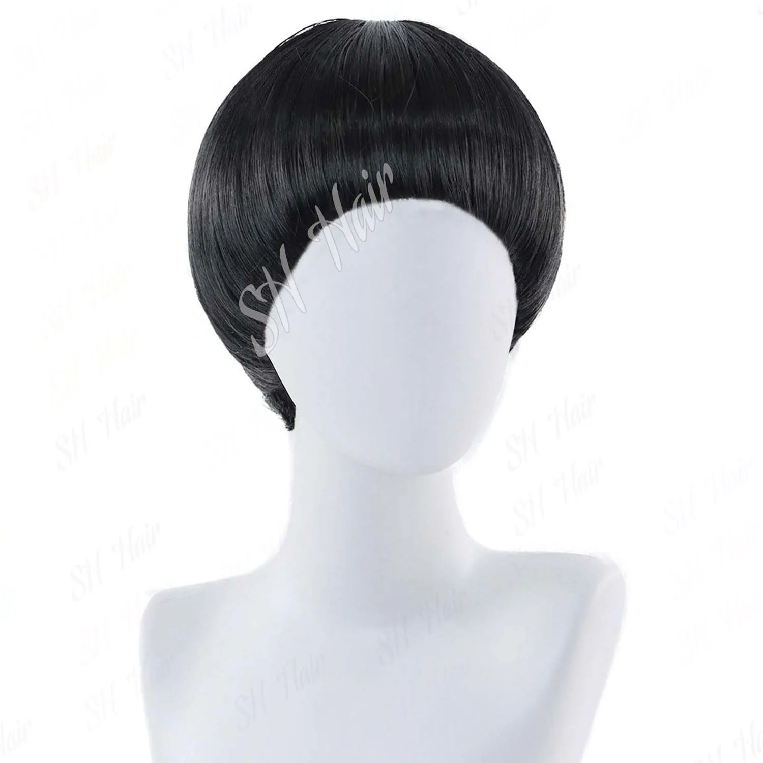 Men's Synthetic Short Black Bob Wig with Bangs