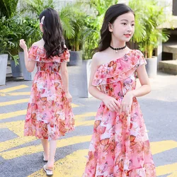 2023 summer Kids baby Girls Long Dress Flower Chiffon Bohemian Beach lace thin Princess mesh 5 7 9 10 11 12 14 15 years teens