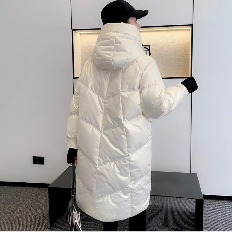 2023 New Women Down Jacket Winter Coat Female Mid Length Version Parkas Loose Thick Warm Outwear Hooded Leisure Time Overcoat