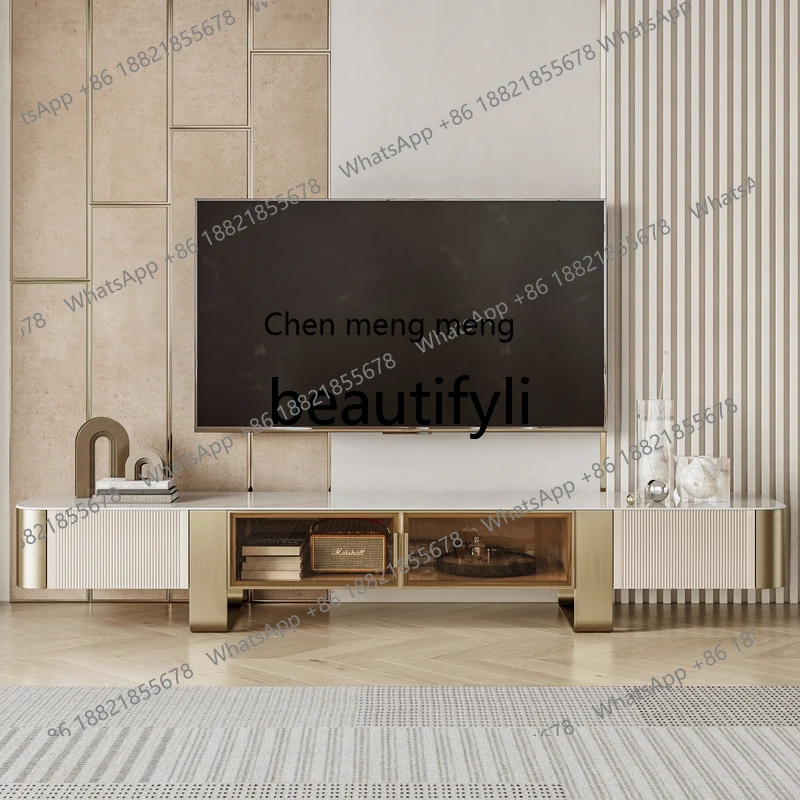 Легкий роскошный шкаф для телевизора Современная простая гостиная бытовой напольный шкаф, небольшой журнальный столик из каменной плиты Шкаф для телевизора H
