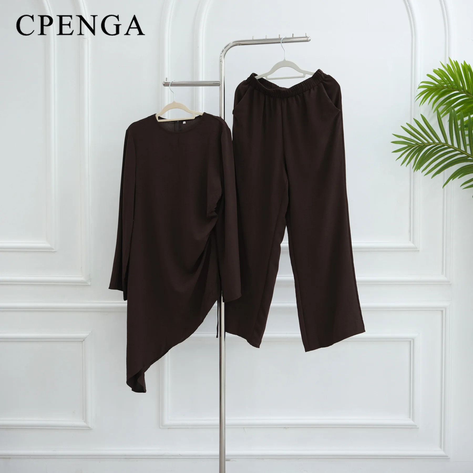 أطقم ملابس إسلامية مكونة من قطعتين للنساء 2025 فستان الكنيسة في المملكة العربية السعودية دبي ملابس متواضعة تركيا بلوزات وسراويل عادية #6