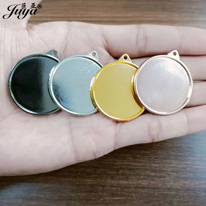 40PCS High Quality Double Sided Pendant Cabochon Base Tray 30mm Blank Bezels For DIY Necklaces Keychains Jewelry Accessories