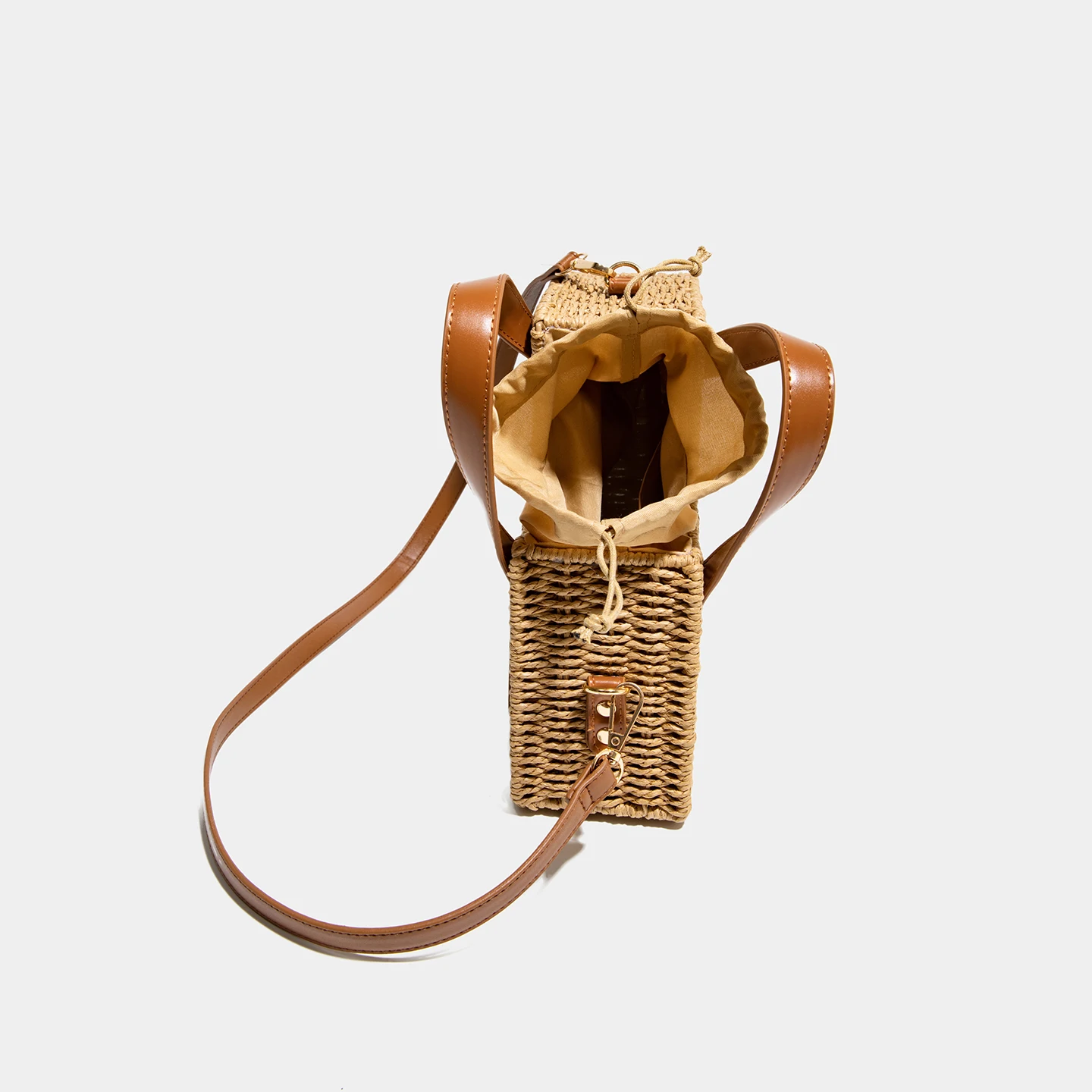Triangle Design Handmade Woven Bag Female Summer Handbag Vintage Rattan Bag Pu Leather Shoulder Crossbody Bag Lady Straw Bag