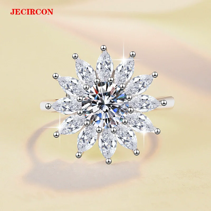

Кольцо с муассанитом из стерлингового серебра 925 пробы, 2025/11/7JECIRCON для женщин, 0,5 карата/1 карата, сверкающая огранка маркизы, ореол, цветочные украшения, нежные P