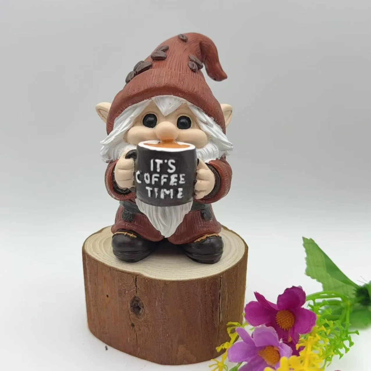 

3D Micro Landscape Dwarf with Coffee Cup Resin Figurine Handmade Desktop Decor Gift Collectible Tea Lover Christmas Ornament