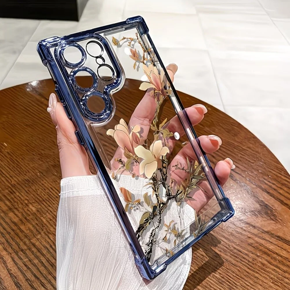 Classical Watercolor Magnolia Four-Corner Anti-Fall Phone Case For Samsung Galaxy S26 S25 S24 S23 S22 S21 Ultra Plus FE Cover view 2