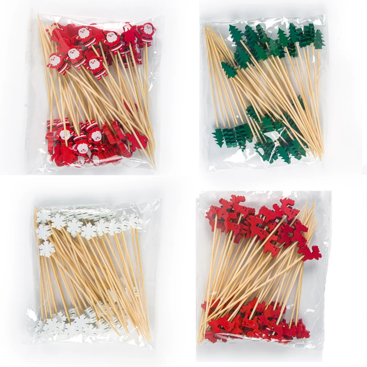 50pcs Christmas Bamboo Cocktail Picks Santa Claus Snowflake tree Drink Fruit Dessert Food Toothpicks Christmas Party Decor 2024