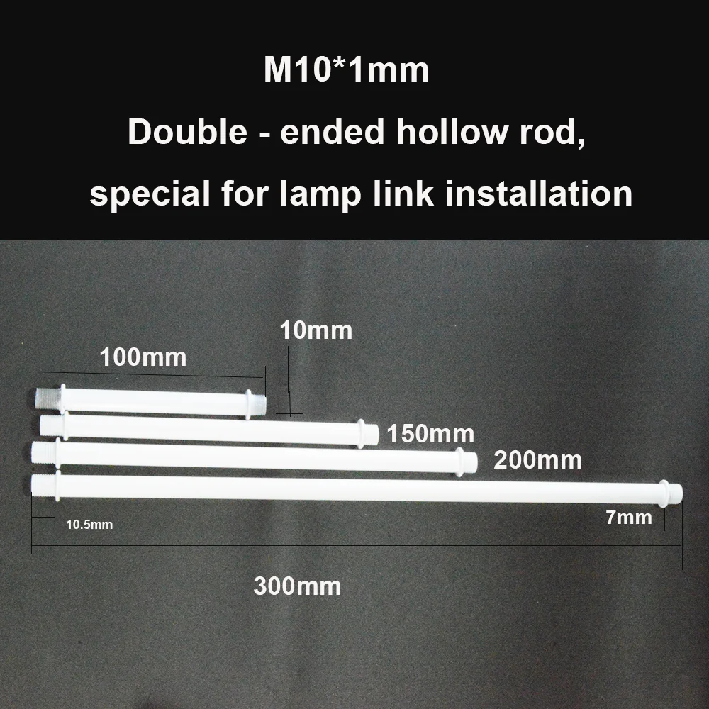 2 pçs/lote cabeças dobro rosqueado tubo parafuso oco m10 * 1mm dente lâmpada fixa conexão haste de apoio 100-300mm lighiting acessórios