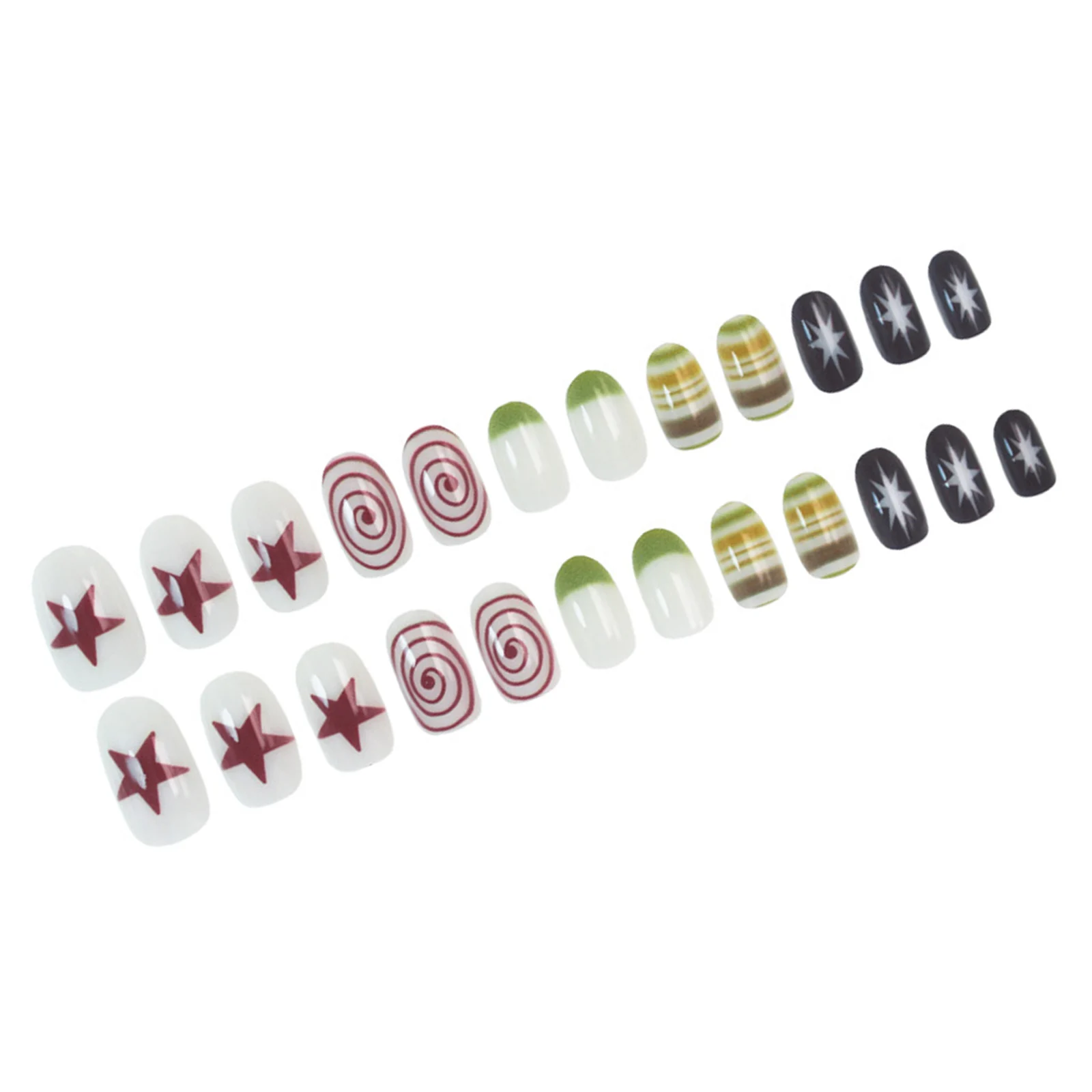 24 Stück handbemalte künstliche Nägel mit Sternen und Retro-Polka-Dots, zum Aufdrücken, tragbare Nagelspitzen für Frauen, für den täglichen Gebrauch – Detail 3