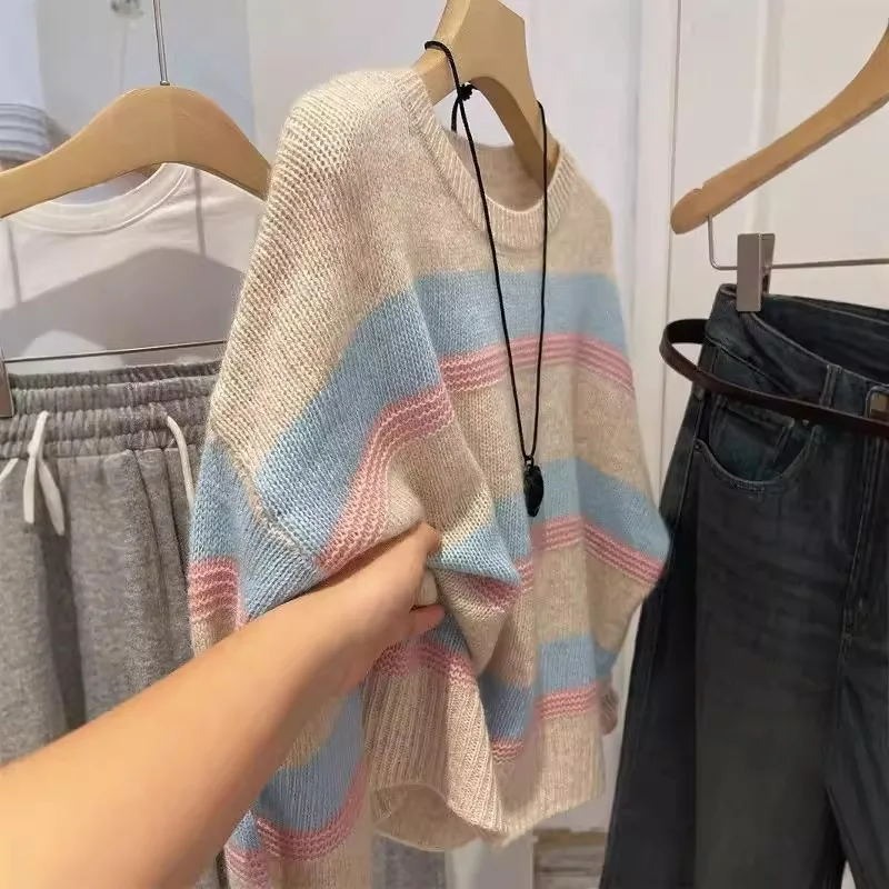 

Loose Fit Color Blo Striped Knitwear Men's Autumn Winter Warmth Comfortable Polyester Fiber Casual Sle Sweater Jaet