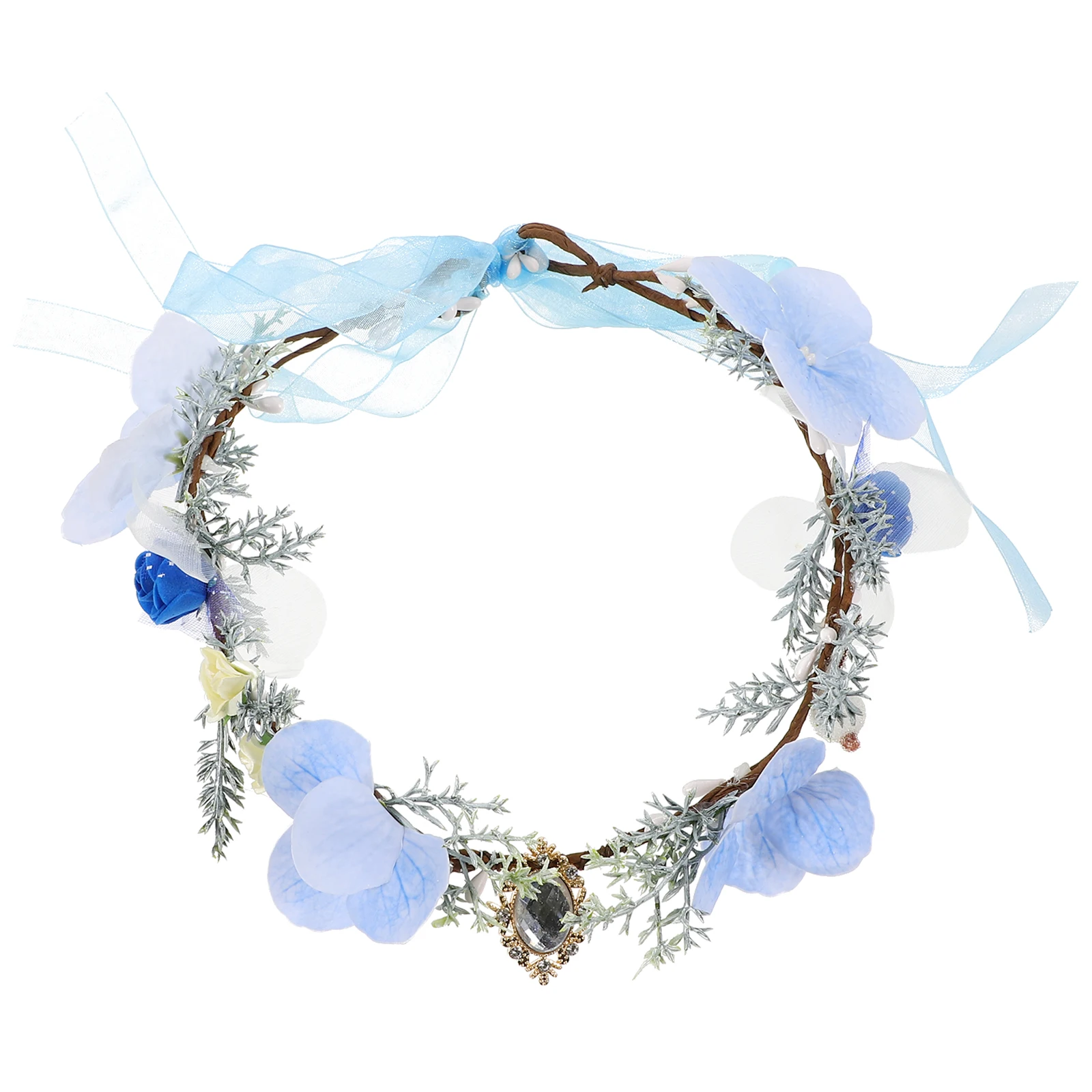 

Sky Blue Floral Wreath Headbands Elegant Bridal Garland Ornaments Decorative Headdress Fairy Crown Accessories Women Wedding