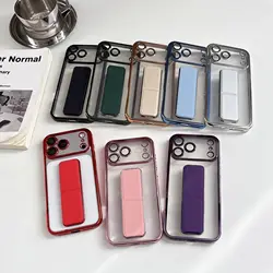 For iPhone 16 15 14 13 Pro Max Case Wrist Strap Magnetic Stand Kickstand Silicone Soft Protective Case for iPhone 17 12 Support