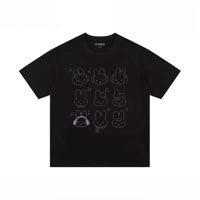 Kawaii Miffy T-shirt Cute Cartoon Miffy T-shirt Loose Summer Fashion Couple Half-Sleeve for Men and Women