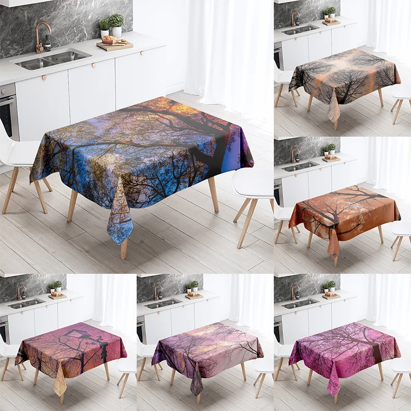 Natural Trees Tablecloth World Scenery  Anti-Stain Waterproof Rectangular  Kitchen Table Home Decoration