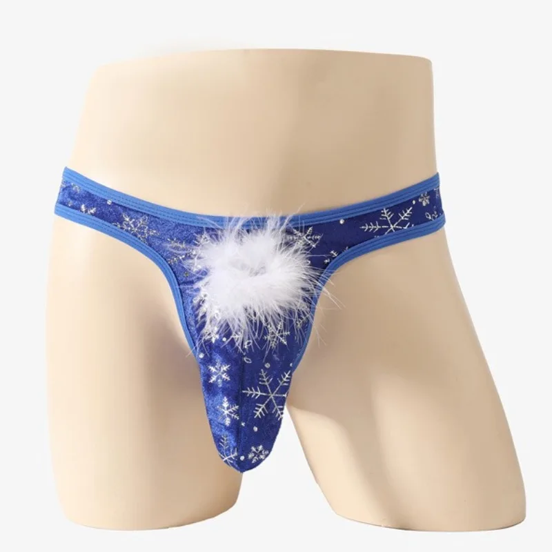 กางเกงในจีสตริงลายเกล็ดหิมะคริสต์มาส ของขวัญตลกๆ ชุดชั้นในซิสซี่ จุกจิกหลอดใส่ของในช่องอวัยวะเพศชาย