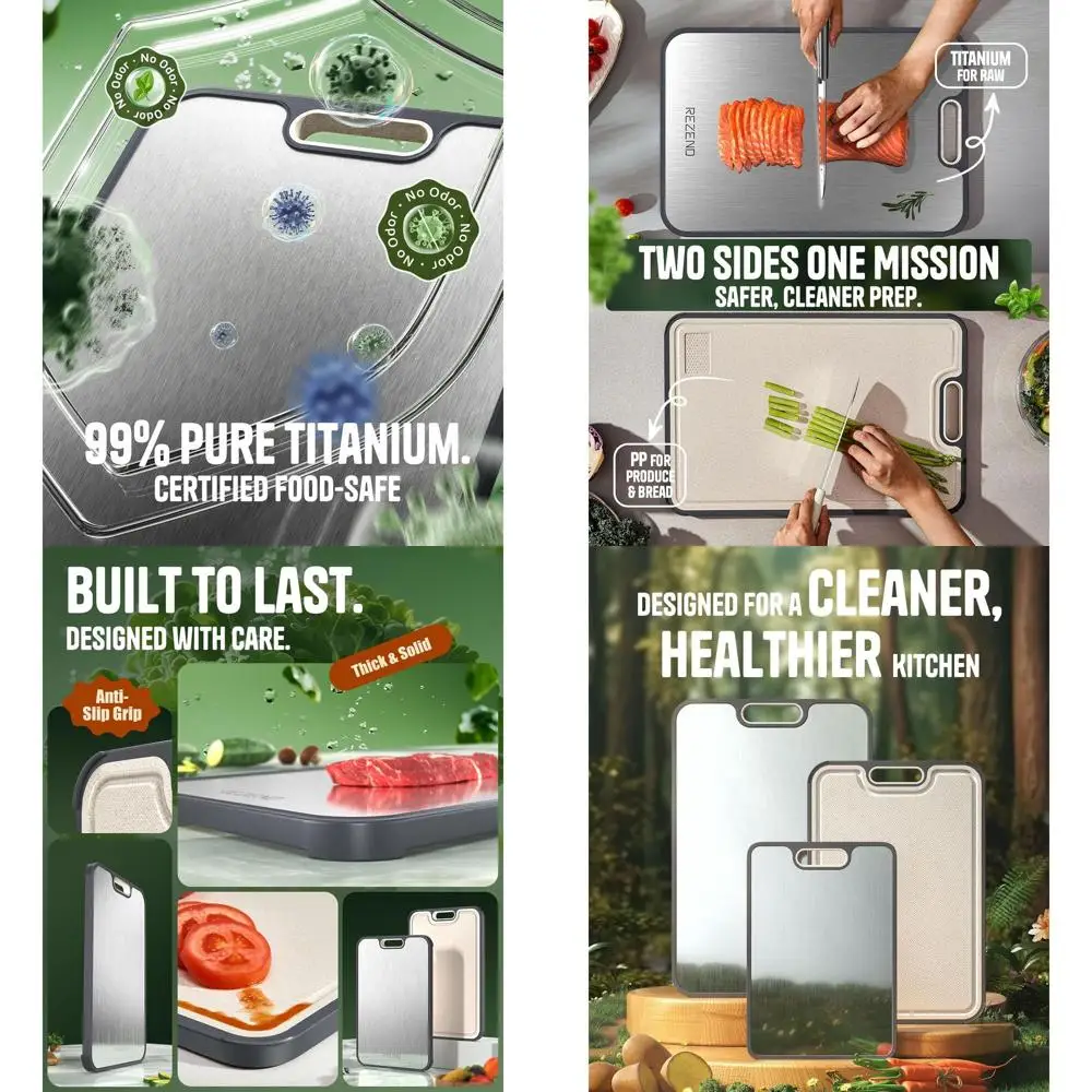 

Triple Layered Titanium Cutting Boards - Non-Toxic, Dual-Sided, Large to Extra Large, Food Prep Essentials with Juice Groove