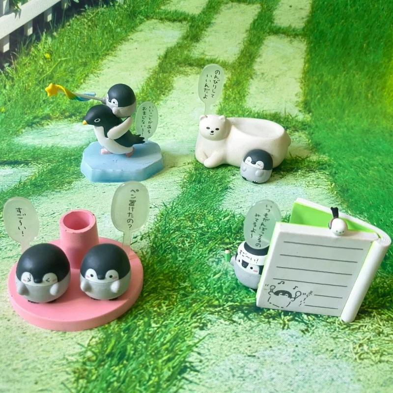 En Stock, pingüino de pensamiento positivo, Diorama en miniatura, organizador de escritorio, portalápices, colección de decoraciones, modelo de juguete, regalos