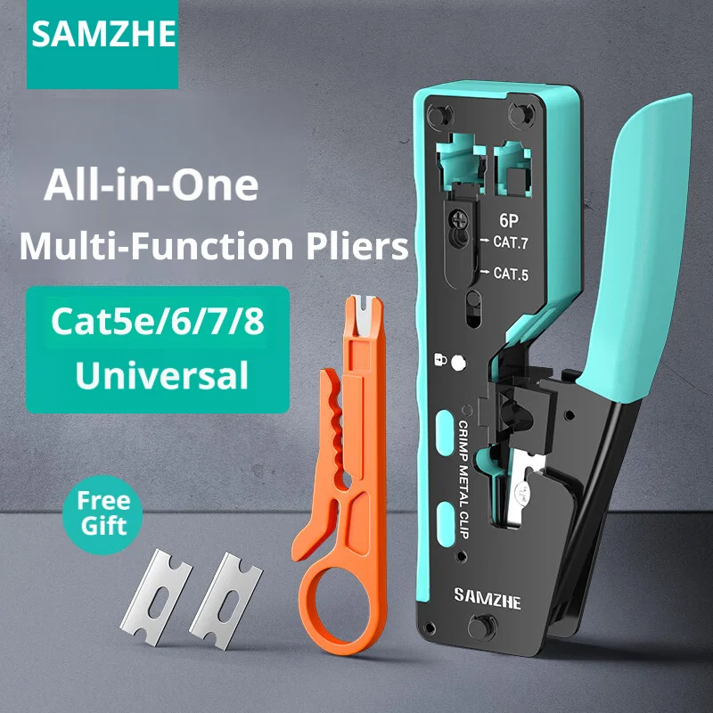 

Инструмент для обжима SAMZHE RJ45: обжимной инструмент-кусачки для модульных разъемов Cat6a, Cat6, Cat5 8P8C, универсальный инструмент для Ethernet-кабелей